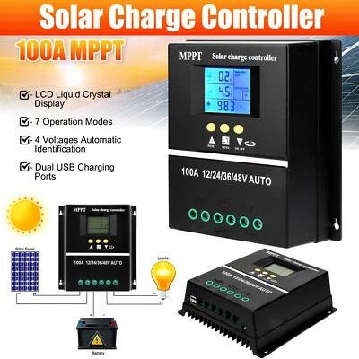 WOWPARTSPRO 100A MPPT Solar Panel Kit PV Regulator Charger Controller Auto Focus 24V 36V 48V