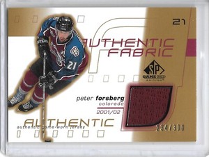 2001-02 SP Game Used PETER FORSBERG GOLD GAME USED JERSEY #234/300 AVALANCHE!