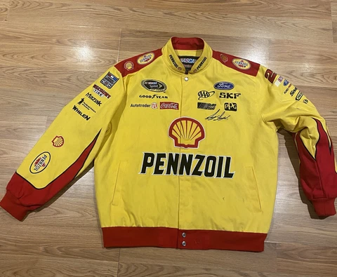 Vintage Racing Jacket Nascar Joey Logano Pennzoil Logo Button Canvas Size XL Cover