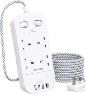 Extensión Hanycony 4 vías protegida contra sobretensiones con 4 ranuras USB cable de 1,8 m - Imagen 1 de 3
