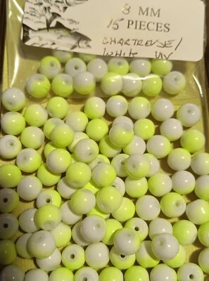 Cuentas de trucha/salmón/cabeza de acero que se hunden UV 8 mm 15 quilates blanco chartreuse Foto 1 de 3