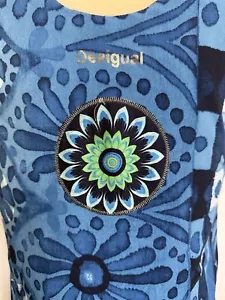 DESIGUAL Blue Tribal Print Dress Size 38 Floral Medallion Mandala 6 Small - Picture 1 of 9