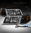 For 98-11 Ford Crown Victoria Black Head Lights +Corner Lamp W/Blue Led Drl Kit