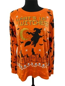 Halloween Sz XL Lightweight Sweatshirt Graphic Pullover "What's Up Witches?" - Picture 1 of 4