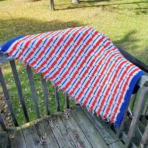 Vintage Crochet Afghan * Quilt Throw Blanket * Red White Blue * 84x57 USA Flag - Picture 1 of 4