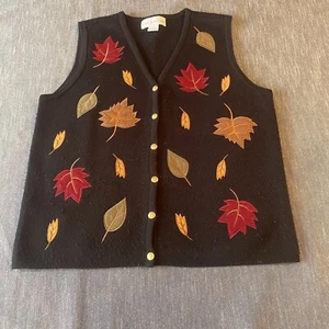 Gilet maglione nonna Croft & Barrow foglie autunnali  cardigan donna M - Foto 1 di 6