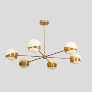 6 Light Glass Globe Mid Century Raw Brass Sputnik chandelier Fixture Antique Ita - Picture 1 of 8