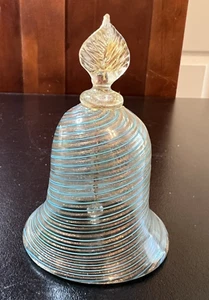 Campanella L Murano Made In Italy Glasglocke Klar Blau Gold Glitzer Wirbel 3,5" - Bild 1 von 8