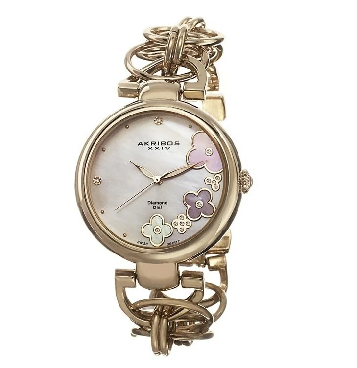 Reloj pulsera AKRIBOS XXIV para mujer AK645YG esfera flor cadena 39 mm 124145 Foto 1 de 2