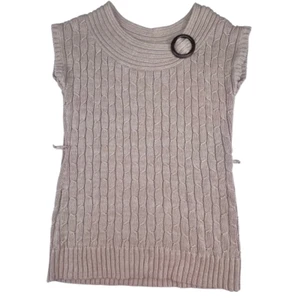 Cato Tunic XL Beige Cable Knit Asymmetrical Neck Top Boho Sleeveless Sweater - Bild 1 von 9
