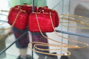 JUDITH LEIBER SWAROVSKI RUBY RED GEM GOLD MINAUDIERE CLUTCH SIAM MICRO BAG - Picture 1 of 17