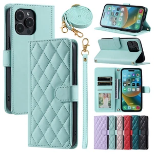 Fr iPhone 15 Pro Max 14 13 12 11 8 7 X Lanyard Strap Stand Wallet Crossbody Case - Picture 1 of 64