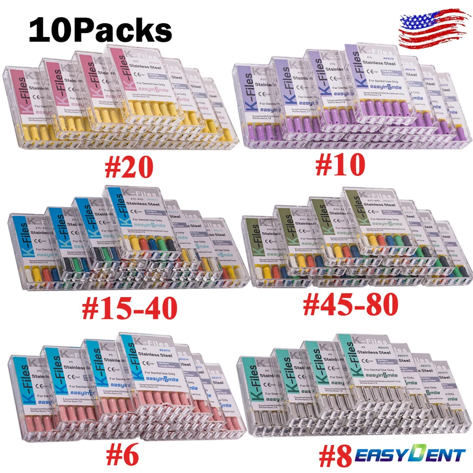 60pc Dental Endo K-files Root Canal File 25mm Hand Files Stainless Steel #6#8#10 - Image 1 of 4