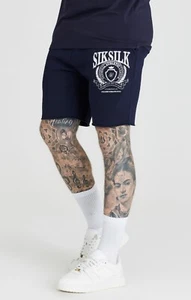 SikSilk Mens Navy Relaxed Varsity Shorts Medium 32" Waist - Picture 1 of 5