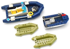 LEGO 4 Piece Police Boats (RHIB) & Green Rubber Rafts Lot
