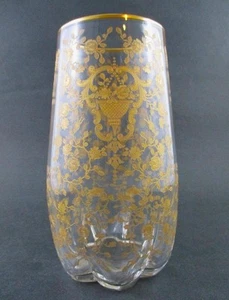 GOLD Encrusted 'ROSE BUD' pattern 8" tall VASE, 6 petal base - Glastonbury/Lotus - Picture 1 of 10