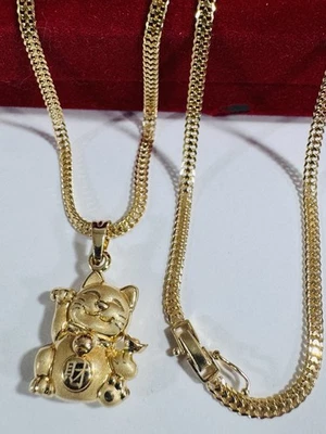 "Juego de collar Heartbitz Link Kitty Cat de oro real de 18 quilates 750 19,7""/20"" pulgadas 8,5 g 3 mm" Foto 1 de 4