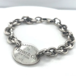 7” Return To Tiffany Sterling Silver Oval Tag Bracelet - Picture 1 of 5