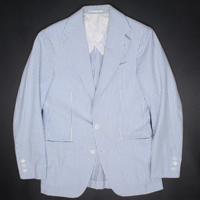 Traje Seersucker Personalizado Para Hombres 38S 33x31 Azul Claro Blanco Rayas Chaqueta Pantalones Foto 1 de 4