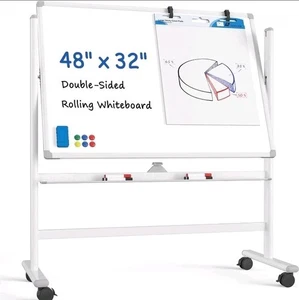 MaxGear Premium Large Rolling Whiteboard on Wheels, 48" x 32" Double-Sided Magne - Picture 1 of 3