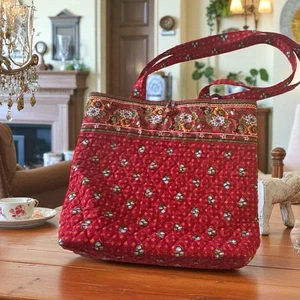 Vera Bradley 1990’s Tote Provincial Red Quilted Floral 12x12x4 Boho Shoulder Bag - Bild 1 von 8