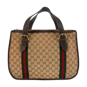 Gucci Web Stripe Old Gucci borsa a mano beige marrone oro ferramenta GG tela/pelle - Foto 1 di 10