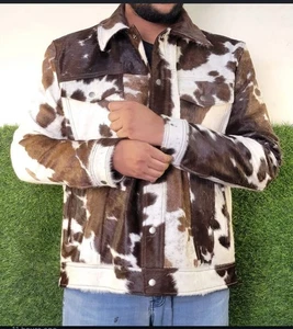 Men's Western Style Cowhide Leather jacket Real Hair On Pony Skin Gift For Him - Picture 1 of 7