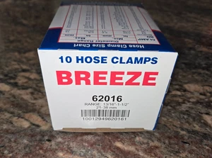 Breeze Stainless Steel Band Hose Clamps Worm-Drive SAE Size 16 10 CLAMPS PER BOX - Bild 1 von 2