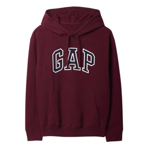Gap Classic Logo Hoodie Sweatshirt Deep Ruby Red Fleece Knit Long Sleeve Pull-Ov - Picture 1 of 9