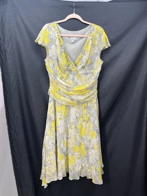 Adriana Papell Vintage Y2K Floral Silk Dress Embellished Ruched Flutter 14 - Image 1 of 4