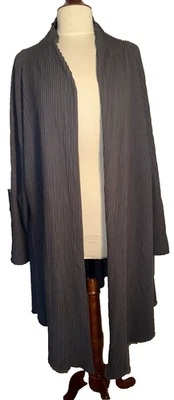 Jaqueta de algodão texturizada Cynthia Ashby longa cinza aberta frontal Lagenlook tamanho P d839 - Imagem 1 de 4