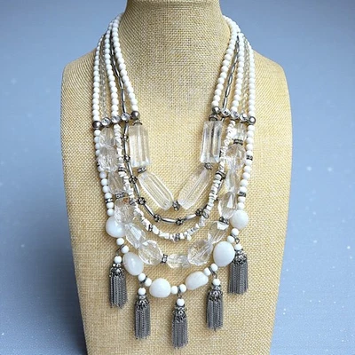 Chico's ледяной белый мульти бусы коренастый ожерелье кисточки бусины серебристого тона 21 «- 24» - Изображение 1 из 4