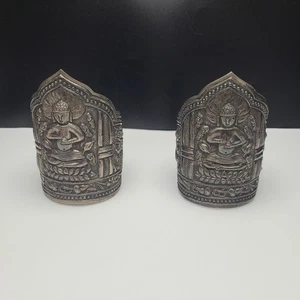 2 Cuff Repose Buddha & Dragons Made In China Silver Post Qing Dynasty Bracelets - Picture 1 of 4