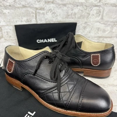 Chanel Oxford Brogue Black Lace Up Size 40 (US Size 10) With Dustbags Women’s - Image 1 of 4