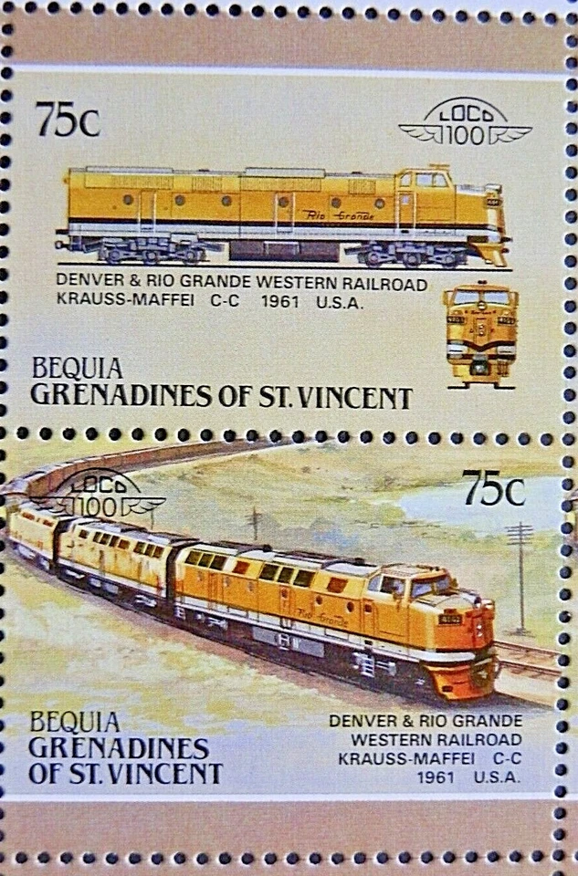 GRENADINES OF ST VINCENT - BEQUIA 1987 75c. 5TH SERIES RAILWAY LOCOMOTIVES-  MNH - Image 1 of 1