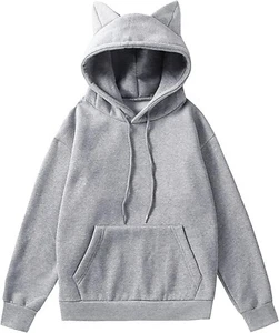 Katzen Cat Ears Hoodie Sweatshirt heather grau L - Bild 1 von 2