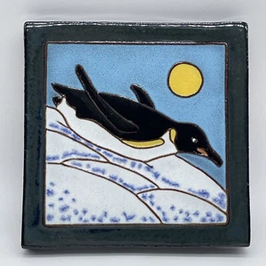 PWARE Art Tile PBT Handpainted Penguin With Moon 3 3/4” Square Signed - Bild 1 von 14