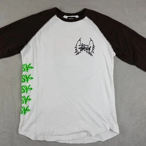 Stussy T Shirt Mens M White Raglan Sleeve Crew Neck Eagle Skull Streetwear - Picture 1 of 21