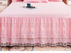 1x Bed Skirt Lace Embroidery Ruffle Ruch Bedspread Valance Sheet Home Decoration - Picture 1 of 18
