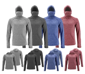 Hooded Ninja Mask Long Sleeve Shirt Men's Sports Gym with Thumb Hole T-Shirt - Picture 1 of 17