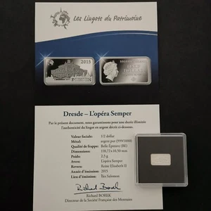 LINGOT 2.5g ARGENT 999‰ BE / DRESDE L OPERA SEMPER / HALF DOLLAR 2015 SALOMON IS - Imagen 1 de 3
