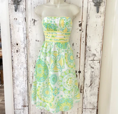 Lilly Pulitzer Fountain Of Youth Katrina Silk Dress Sz 2 Retro Yellow Green Blue - Image 1 of 4