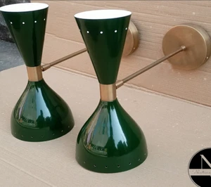 Set Of 2 Wall Sconce Light Fixture 2 Bulb Pair Sconce - 1950s Mid Century Brass - Picture 1 of 16