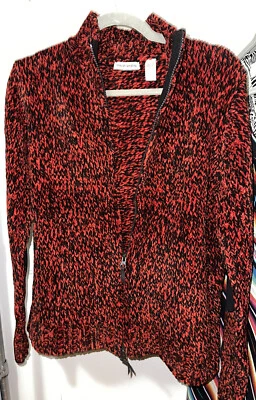 Suéter Marsh Landing Grande L Rojo Negro Cremallera Tejido a Mano Foto 1 de 4