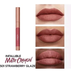 2 L'Oreal Paris Lip Infallible Matte Crayon 501 Smalto Fragola Omaggio! - Foto 1 di 2