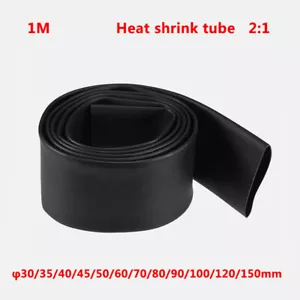 1x 30/35/40/45/50/60/70/80/90-150mm Heat Shrink Tubing 2:1 of Flat Size Black 1M - Picture 1 of 5
