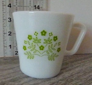 Vtg Pyrex Summer Impressions Green Flowers Milk Glass Coffee Mug Cup I HAVE 16 - Picture 1 of 4