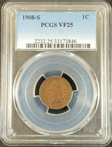 1908-S Indian Head Cent PCGS VF25 2232.25/33173846 Exquisite Coin Rare - Picture 1 of 11