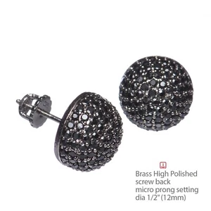 Men's Dome Berry Black Icy Plated Pave CZ Micro Pave Screw Back Earrings 945 BK - Picture 1 of 3