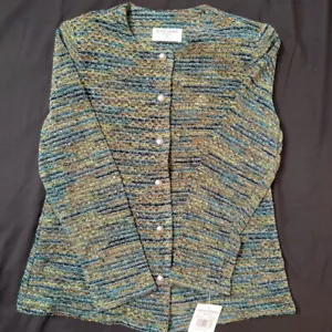 Vintage Alfred Dunner grün Strick Knopfleiste Cardigan Jacke Gr. 6 Petite Made USA - Bild 1 von 11